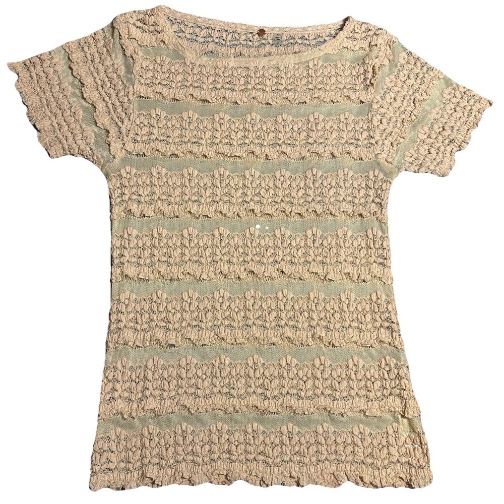 Free People FP One Lace Top Women Tea Cream New Tiered Ruffle Mesh Size M